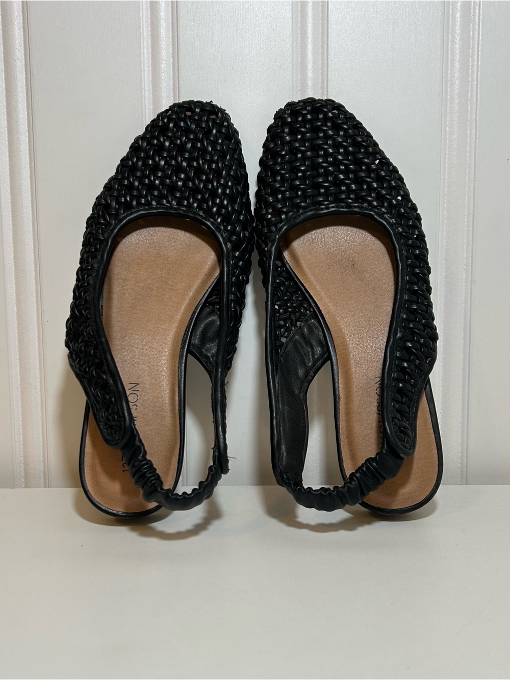 12 Thompson Roberta Black Woven Slingback Flats - Women Shoes